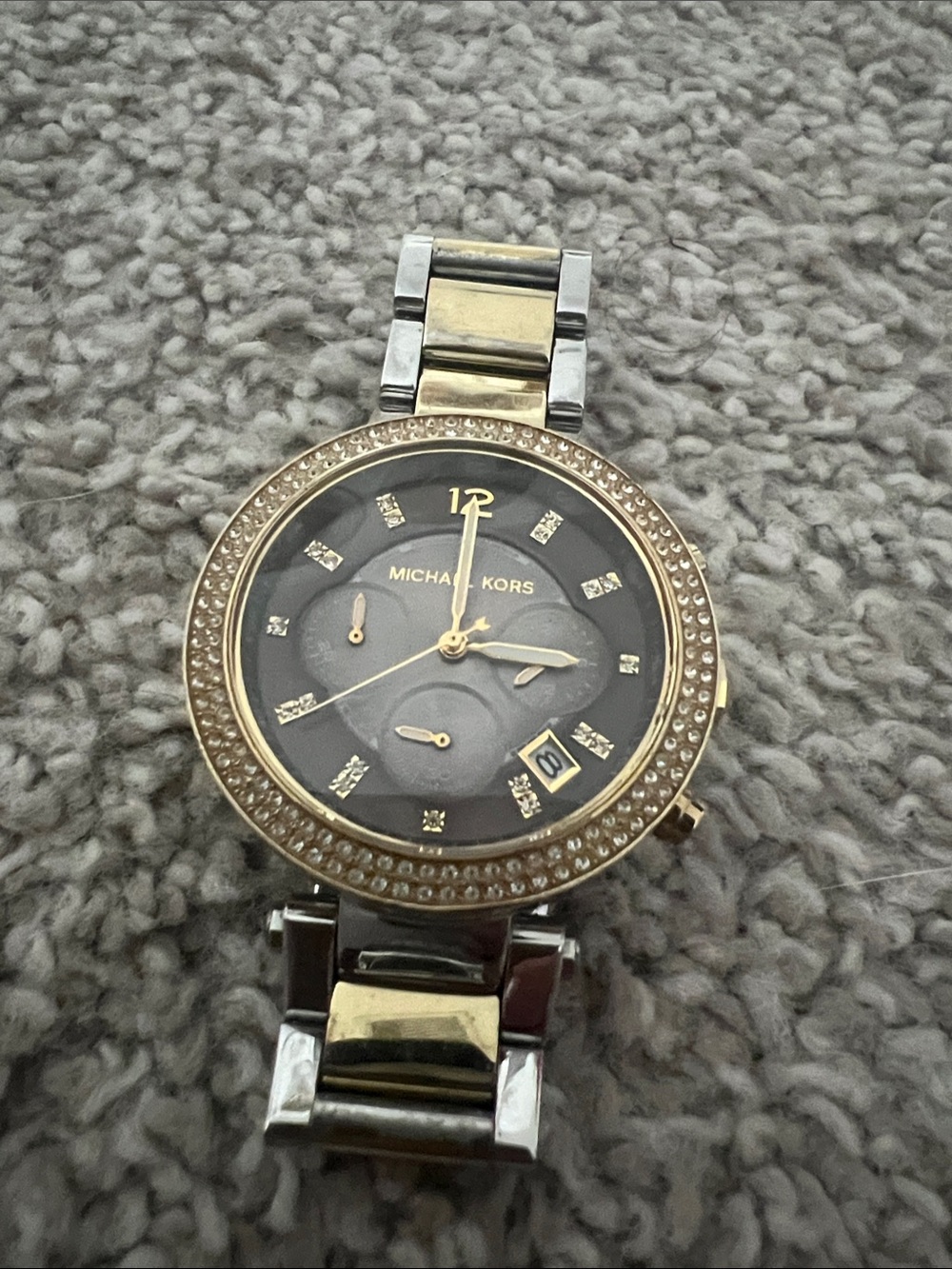 Michael Kors Two-Tone Gold and Silver Crystal Watch Brown Dial - smaller wrist